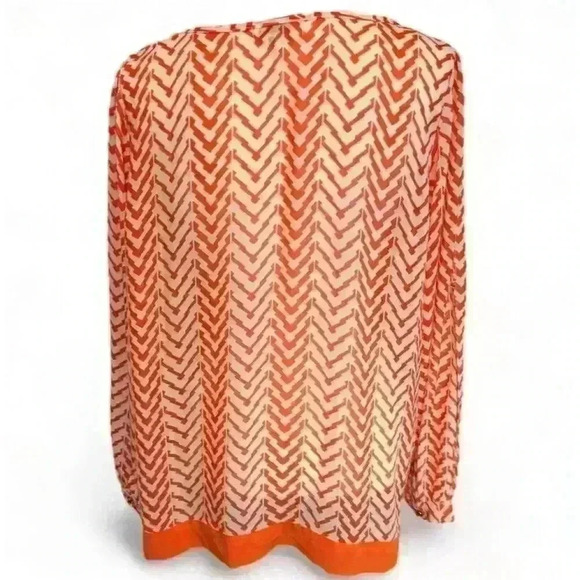 Umgee Women's XL Orange Geometric Sheer Blouse - Picture 3 of 4